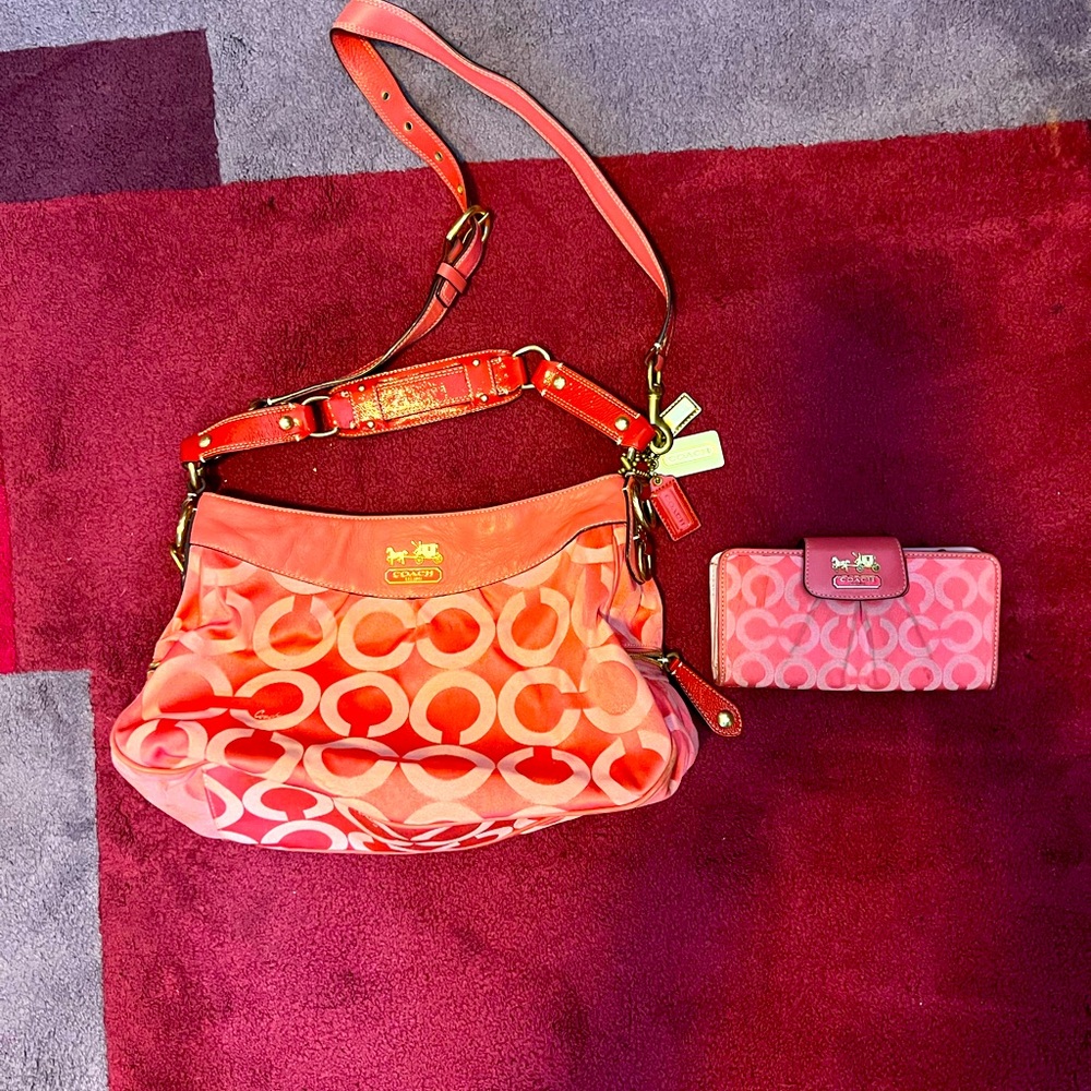 Pink Coach purse and matching wallet